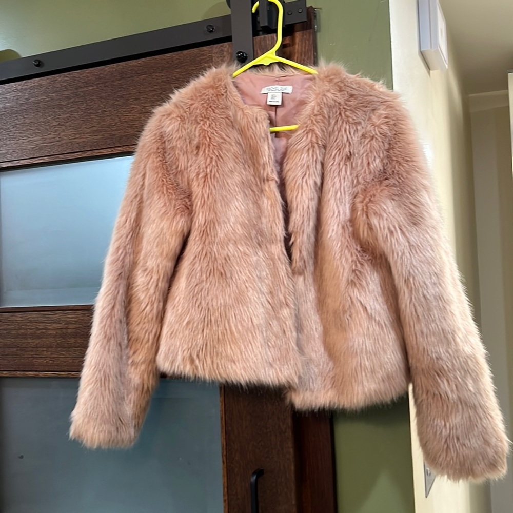 Rose gold faux fur coat